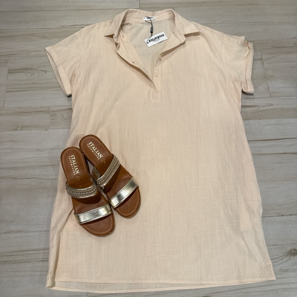 NWT 100% Cotton XL Chic T-Shirt Dress — Khaki 🌿